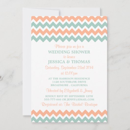 Modern Peach & Mint Chevron Wedding Shower Kaart (Voorkant)