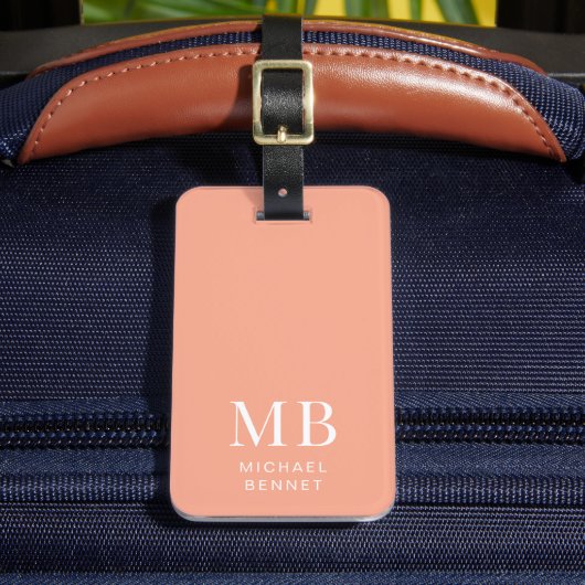 Modern Peach-monogram Bagagelabel (Voorkant Insitu 2)