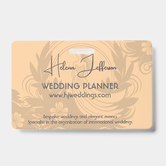 Modern Peach Motif Logo Wedding Planner Badge (Voorkant)
