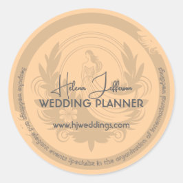 Modern Peach Motif Logo Wedding Planner Ronde Sticker