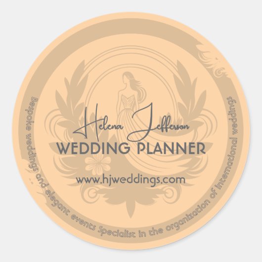 Modern Peach Motif Logo Wedding Planner Ronde Sticker (Voorkant)