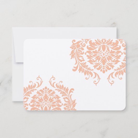 Modern Peach paddenstoel Damask Wedding RSVP (Achterkant)