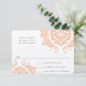Modern Peach paddenstoel Damask Wedding RSVP Kaartje (Staand voorkant)