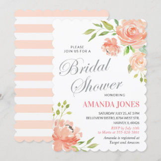 Modern Peach Peony Floral Vrijgezellenfeest Elegan Kaart