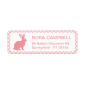 Modern Peach Pink Bunny Gingham Retouradres Etiket (Voorkant)