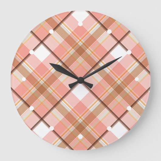 Modern Peach Red Oranje White Brown Pset Pattern Grote Klok (Voorkant)