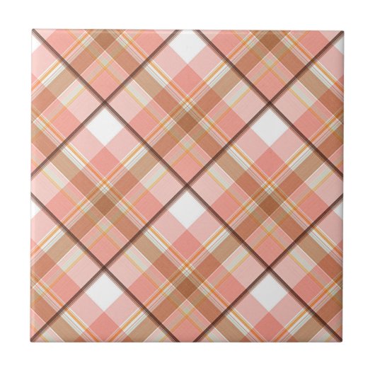 Modern Peach Red Oranje White Brown Pset Pattern Tegeltje (Voorkant)