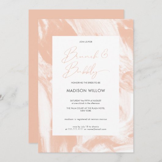 Modern Peach Rosé Brunch Bubbly Vrijgezellenfeest Kaart (Voorkant / Achterkant)