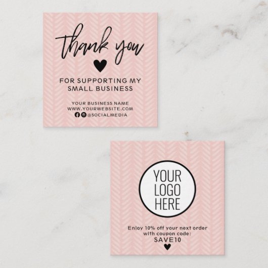 Modern Peach roze Dank u Visitekaartje vierkant (Voorkant / Achterkant)