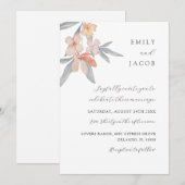 Modern Peach & Sage Floral Waterverf bruiloft Kaart (Voorkant / Achterkant)