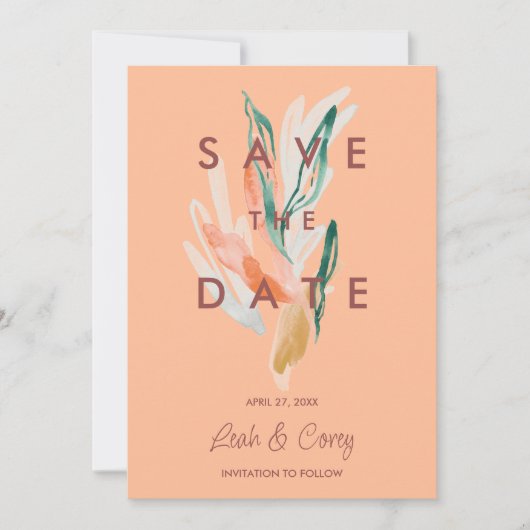 Modern Peach Wedding Save the Date Kaart (Voorkant)