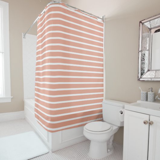 Modern Peach & White Striped Shower Curtain  Douchegordijn (In situ)