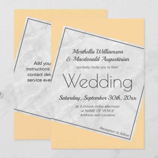 Modern Peach Yellow Wedding Invitation Kaart (Voorkant / Achterkant)