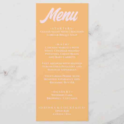 Modern Peachy Colorful Funky Stylish Wedding Menu (Voorkant)