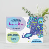Modern Peacock Bar Bat Mitzvah Uitnodiging (Staand voorkant)