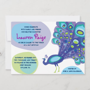 Modern Peacock Bar Bat Mitzvah Uitnodiging