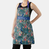 Modern Peacock Bloemen Blauw Patroon monogram Schort (Insitu)