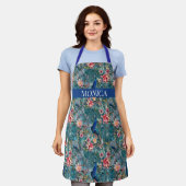 Modern Peacock Bloemen Blauw Patroon monogram Schort (Gedragen)