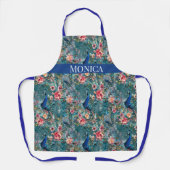 Modern Peacock Bloemen Blauw Patroon monogram Schort (Voorkant)