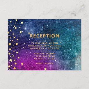 Modern Peacock Blue Gold Waterverf Wedding Informatiekaartje