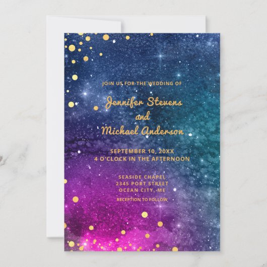 Modern Peacock Blue Gold Waterverf Wedding Kaart (Voorkant)