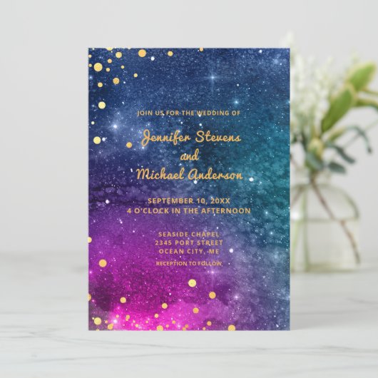 Modern Peacock Blue Gold Waterverf Wedding Kaart (Staand voorkant)