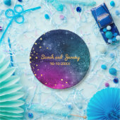 Modern Peacock Blue Gold Waterverf Wedding Papieren Bordje (Feest)