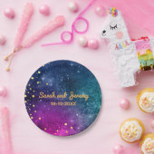 Modern Peacock Blue Gold Waterverf Wedding Papieren Bordje (Feest)