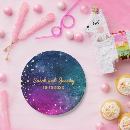 Modern Peacock Blue Gold Waterverf Wedding Papieren Bordje (Feest)