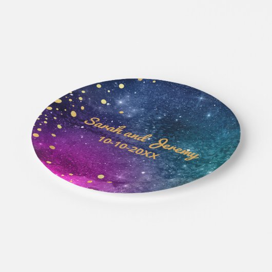 Modern Peacock Blue Gold Waterverf Wedding Papieren Bordje (Gekanteld)