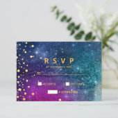 Modern Peacock Blue Gold Waterverf Wedding RSVP Kaartje (Staand voorkant)