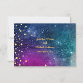 Modern Peacock Blue Gold Waterverf Wedding RSVP Kaartje (Achterkant)