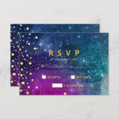 Modern Peacock Blue Gold Waterverf Wedding RSVP Kaartje (Voorkant / Achterkant)