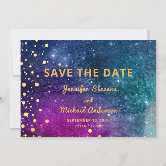 Modern Peacock Blue Gold Waterverf Wedding Save The Date (Voorkant)