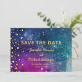 Modern Peacock Blue Gold Waterverf Wedding Save The Date (Staand voorkant)