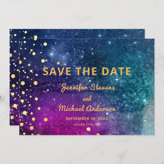 Modern Peacock Blue Gold Waterverf Wedding Save The Date (Voorkant / Achterkant)