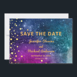 Modern Peacock Blue Gold Waterverf Wedding Save The Date<br><div class="desc">Save the date. Modern pauwblauw en gouden waterverf ontwerp voor uw trouwsuite,  huwelijksuitnodiging. Trendy pauwenkleuren met gouden stip accenten ontwerp voor het moderne paar. Pas aan met uw informatie en bericht en de namen van de koppels. Geweldig ontwerp van TLS-Design.</div>