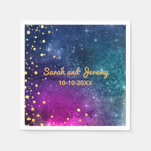 Modern Peacock Blue Gold Waterverf Wedding Servet