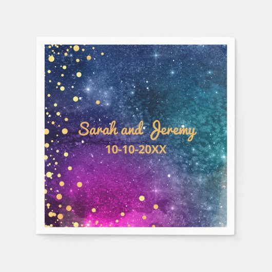 Modern Peacock Blue Gold Waterverf Wedding Servet (Voorkant)