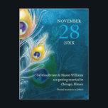 Modern Peacock Blue Wedding Save the Date Aankondigingskaart<br><div class="desc">Mooie pauwenveren & geweven achtergrond in tinten van pauwenblauw & kobaltblauw ontworpen op maat Wedding Save the Date Briefkaarten. Geniet van het elegante en rustieke ontwerp van pauwenpaperie dat geweldig zal zijn voor een PEACOCK THEMED WEDDING | RUSTIEKE LAND BRUILOFT | BLAUWE BRUILOFT OF CHIQUE LANDELIJKE BRUILOFT! (U vindt de...</div>