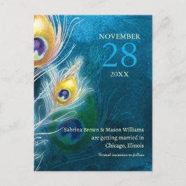Modern Peacock Blue Wedding Save the Date Aankondigingskaart