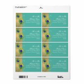 Modern Peacock Feather Faux Jewel Scroll Turquoise Etiket (Full Sheet)