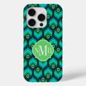 Modern Peacock Feather Pattern Monogram Case-Mate Case-Mate iPhone Case (Achterkant)