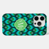 Modern Peacock Feather Pattern Monogram Case-Mate Case-Mate iPhone Case (Achterkant (horizontaal))