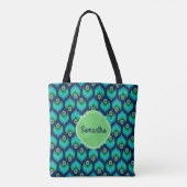 Modern Peacock Feather Pattern Name Tote Bag (Achterkant)