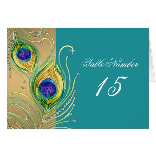 Modern Peacock Feathers Faux Jewel Scroll Swirl (Voorkant Horizontaal)