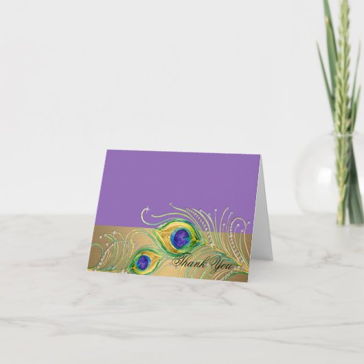 Modern Peacock Feathers Faux Jewel Scroll Swirl Bedankkaart (Voorkant)