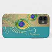 Modern Peacock Feathers Faux Jewel Scroll Swirl Case-Mate iPhone Case (Achterkant (horizontaal))