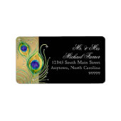 Modern Peacock Feathers Faux Jewel Scroll Swirl Etiket (Voorkant)