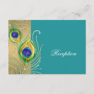 Modern Peacock Feathers Faux Jewel Scroll Swirl Informatiekaartje